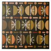 Boho Retro Bowls Lines Dark Earth Tones Fliese (Vorderseite)