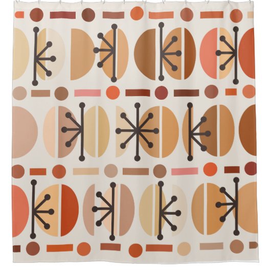 Boho Retro Bowls Lines Earth Tones Duschvorhang (Vorderseite)