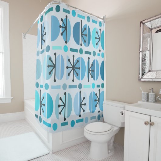 Boho Retro Bowls Lines Turquoise Duschvorhang (Beispiel)