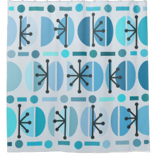 Boho Retro Bowls Lines Turquoise Duschvorhang