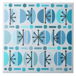 Boho Retro Bowls Lines Turquoise Fliese