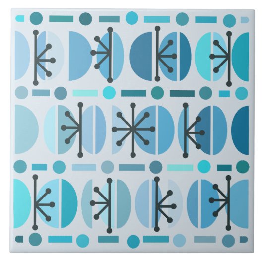 Boho Retro Bowls Lines Turquoise Fliese (Vorderseite)