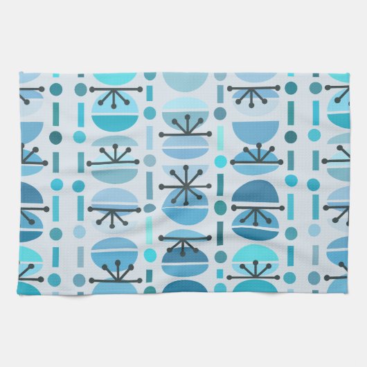 Boho Retro Bowls Lines Turquoise Geschirrtuch (Horizontal)