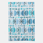 Boho Retro Bowls Lines Turquoise Geschirrtuch (Vertikal)