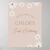 Boho Retro Brown Daisy Birthday Welcome Poster (Vorne)