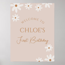 Boho Retro Brown Daisy Birthday Welcome Poster