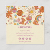 Boho Retro Business Card mit Pastell 70er Floral Quadratische Visitenkarte (Rückseite)