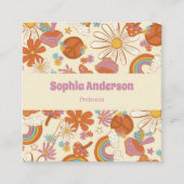 Boho Retro Business Card mit Pastell 70er Floral Quadratische Visitenkarte (Vorderseite)