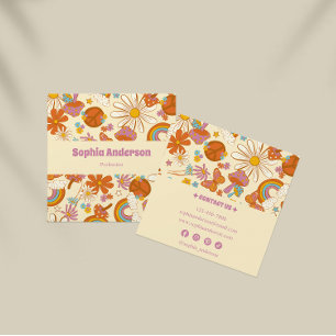 Boho Retro Business Card mit Pastell 70er Floral Quadratische Visitenkarte