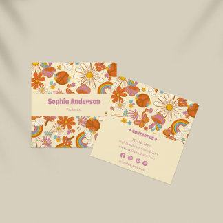 Boho Retro Business Card mit Pastell 70er Floral Quadratische Visitenkarte
