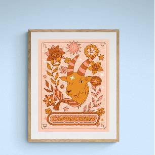 Boho Retro Capricorn Zodiac Poster