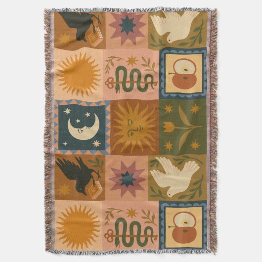 Boho Retro Celestial Sun Moon Decke (Vorderseite Vertikal)