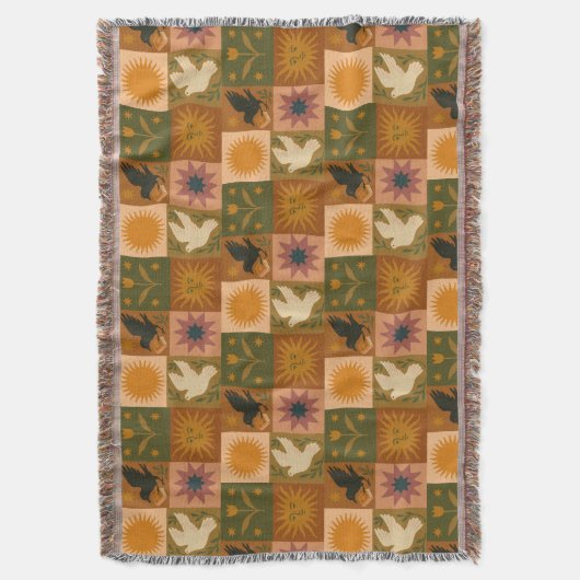 Boho Retro Celestial Sun Moon Decke (Vorderseite Vertikal)