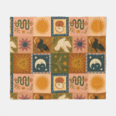 Boho Retro Celestial Sun Moon Fleecedecke (Vorderseite (Horizontal))