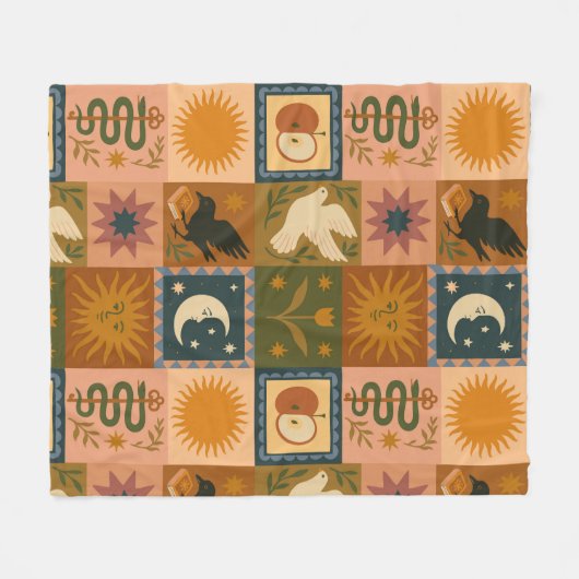 Boho Retro Celestial Sun Moon Fleecedecke (Vorderseite (Horizontal))