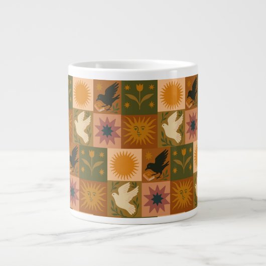 Boho Retro Celestial Sun Moon Jumbo-Tasse (Vorderseite)