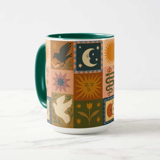 Boho Retro Celestial Sun Moon Tasse (Vorderseite Links)