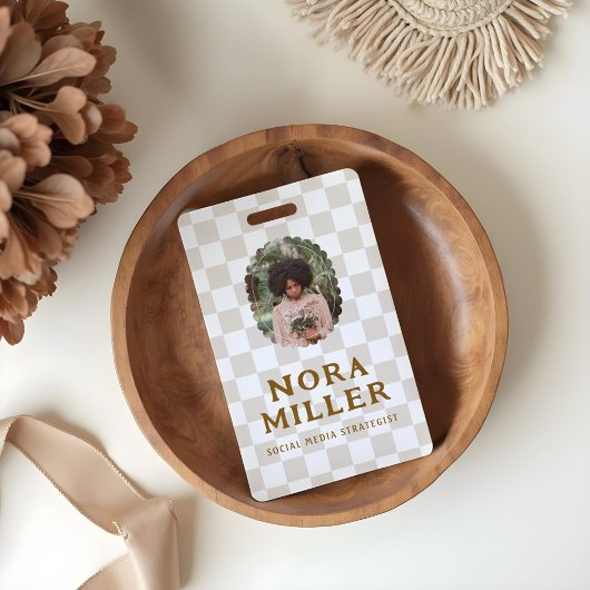 Boho Retro Checkered Pattern Foto ID Strichcode Ausweis