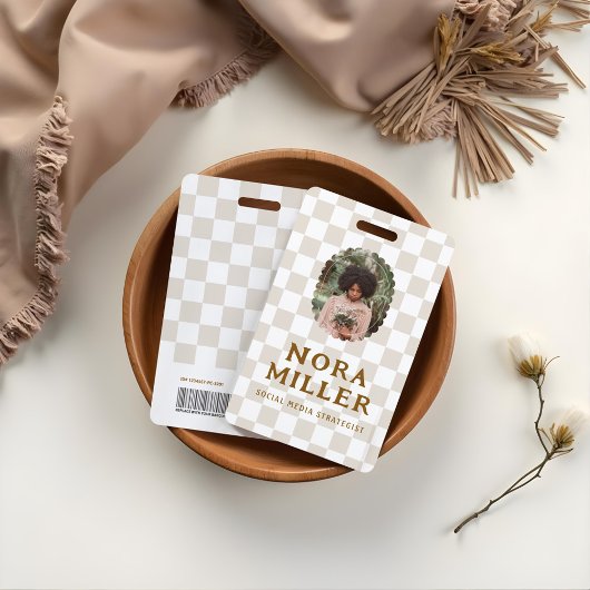 Boho Retro Checkered Pattern Foto ID Strichcode Ausweis