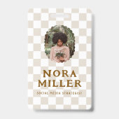 Boho Retro Checkered Pattern Foto ID Strichcode Ausweis (Vorderseite)