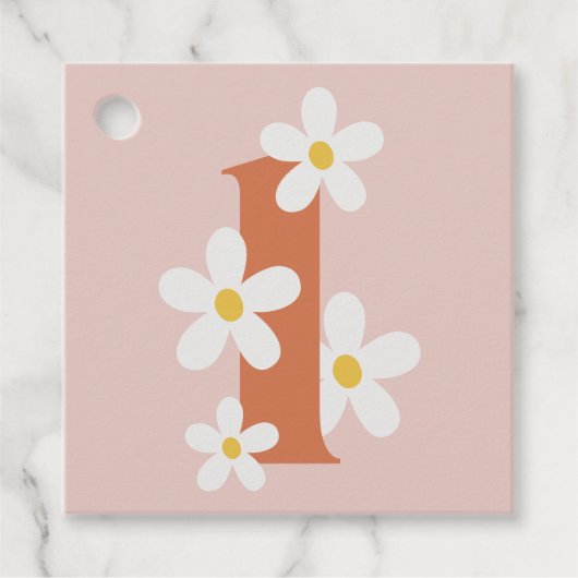 Boho Retro Daisy 1. Groovy Birthday Geschenkanhänger (Vorderseite)