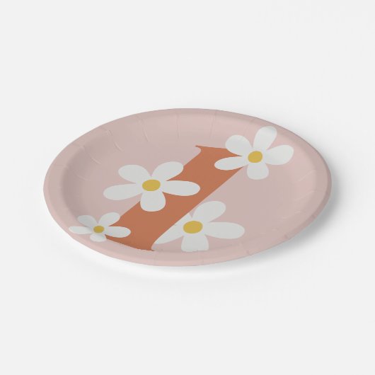 Boho Retro Daisy 1. Groovy Birthday Pappteller (Schrägansicht)
