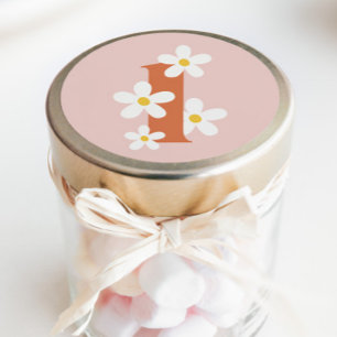 Boho Retro Daisy 1. Groovy Birthday Runder Aufkleber