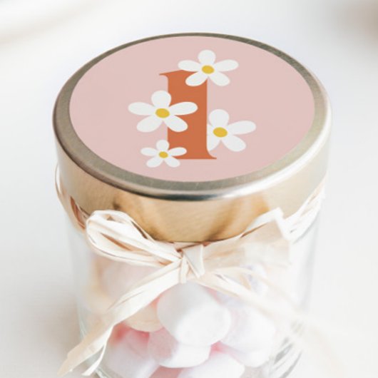 Boho Retro Daisy 1. Groovy Birthday Runder Aufkleber