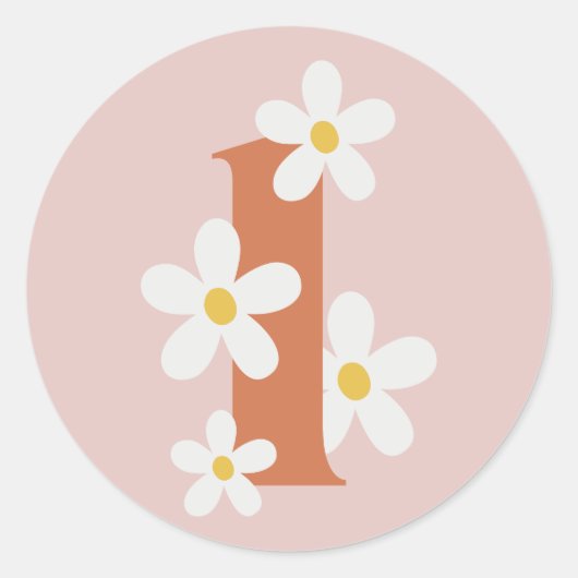 Boho Retro Daisy 1. Groovy Birthday Runder Aufkleber (Vorderseite)