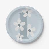 Boho Retro Daisy 1st Blue Groovy Birthday Pappteller (Vorderseite)