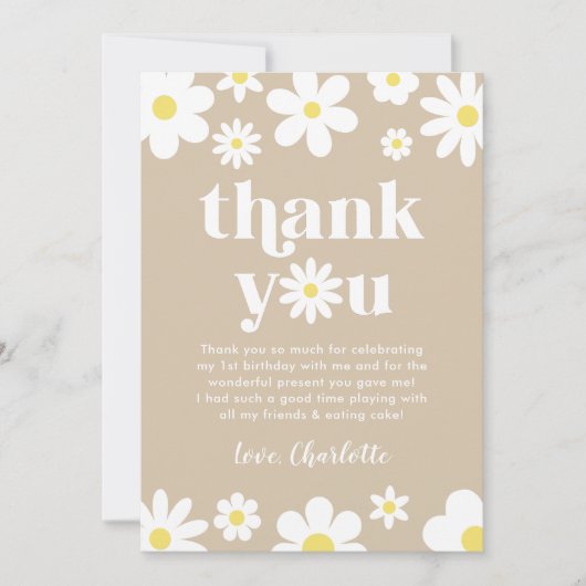 Boho Retro Daisy Birthday Dankeskarte (Vorderseite)