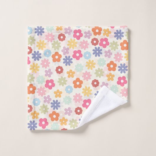 Boho Retro Daisy Blume im Sommer 70 Badhandtuch Set (Waschlappen)