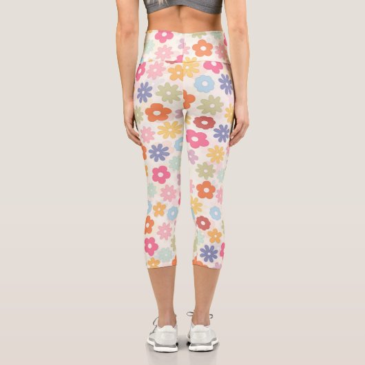 Boho Retro Daisy Blume im Sommer 70 Capri Leggings (Rückseite)