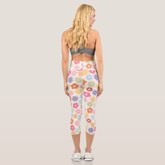 Boho Retro Daisy Blume im Sommer 70 Capri Leggings (Rückseite)