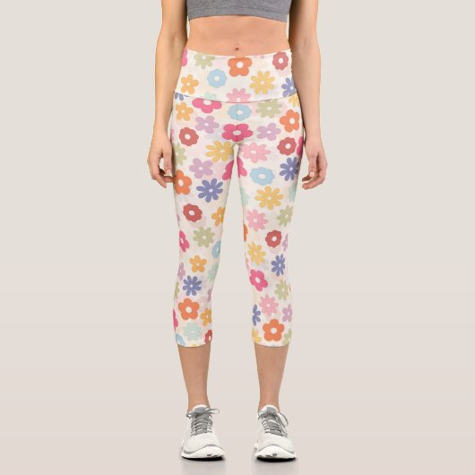 Boho Retro Daisy Blume im Sommer 70 Capri Leggings (Vorderseite)