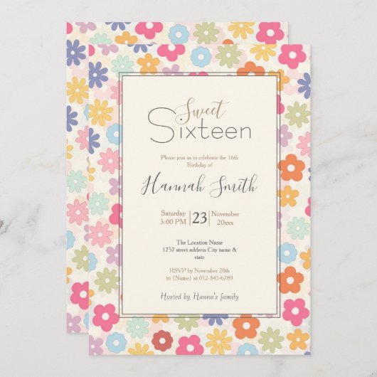 Boho Retro Daisy Blume im Sommer 70 Einladung (Vorne/Hinten)