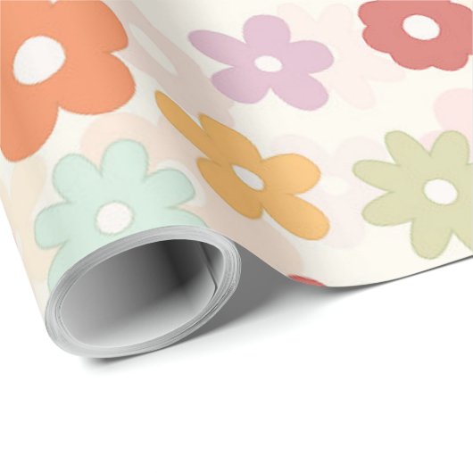 Boho Retro Daisy Blume im Sommer 70 Geschenkpapier (Rolleneckpunkt)