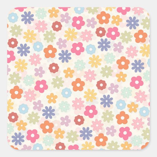 Boho Retro Daisy Blume im Sommer 70 Quadratischer Aufkleber (Vorderseite)