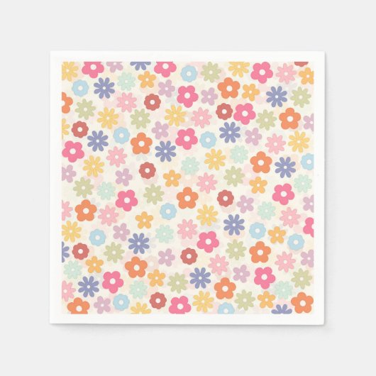 Boho Retro Daisy Blume im Sommer 70 Serviette (Vorderseite)