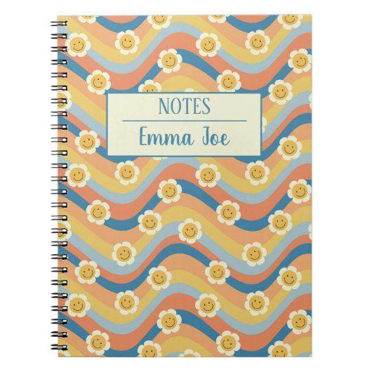 Boho Retro Daisy Blume Personalisiert mit Name Notizblock (Vorderseite)