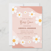 Boho Retro Daisy Floral Earthy Neutral Baby Shower Einladung (Vorderseite)