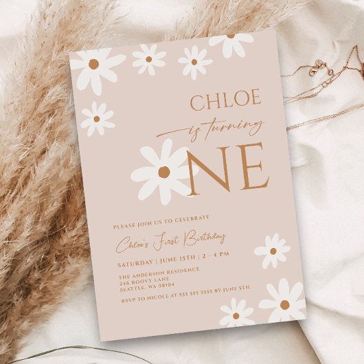 Boho Retro Daisy Girl Erster Geburtstag Einladung
