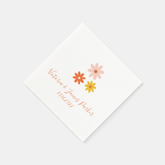 Boho Retro Daisy Paare Name Wedding Napkins Serviette (Ecke)