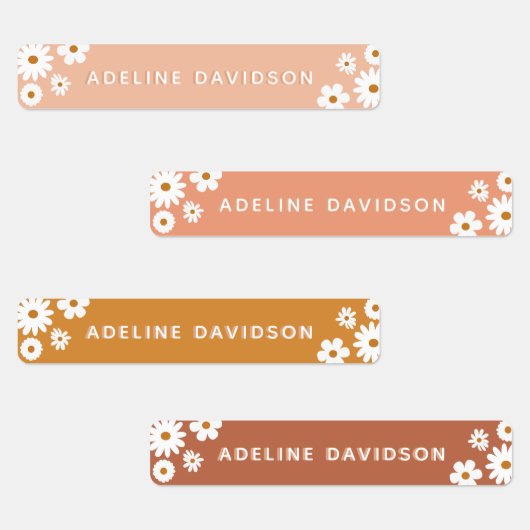 Boho Retro Daisy Theme Simple Waterproof Kids Name Etiketten (Gruppe)