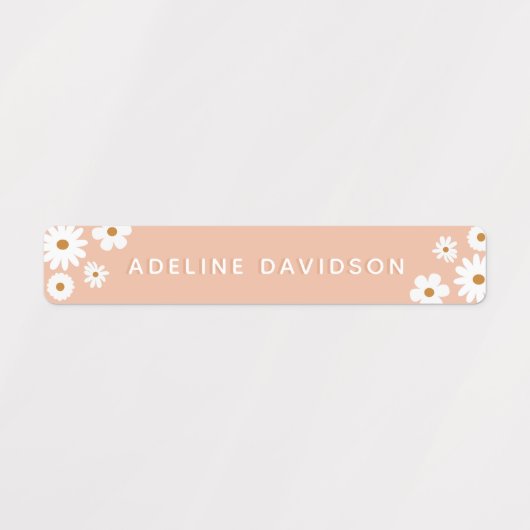 Boho Retro Daisy Theme Simple Waterproof Kids Name Etiketten (Design 1)