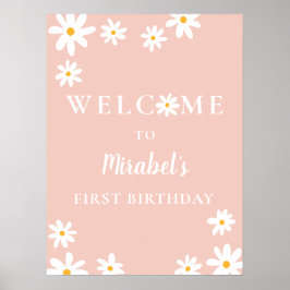 Boho Retro Daisy Wild Ein 1. Geburtstag Willkommen Poster