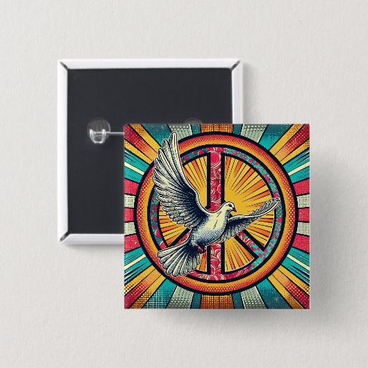 Boho Retro Dove und Peace Sign Button (Vorne & Hinten)
