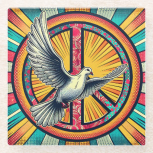 Boho Retro Dove und Peace Sign Glasuntersetzer
