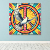 Boho Retro Dove und Peace Sign Leinwanddruck (Insitu (Holzboden))
