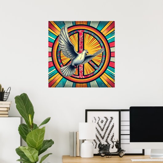 Boho Retro Dove und Peace Sign Poster (Heimbüro)